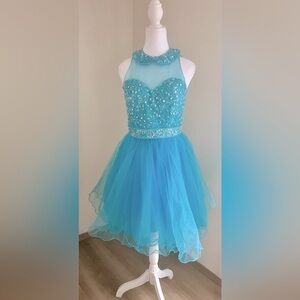 Formal turquoise beaded mini dress!